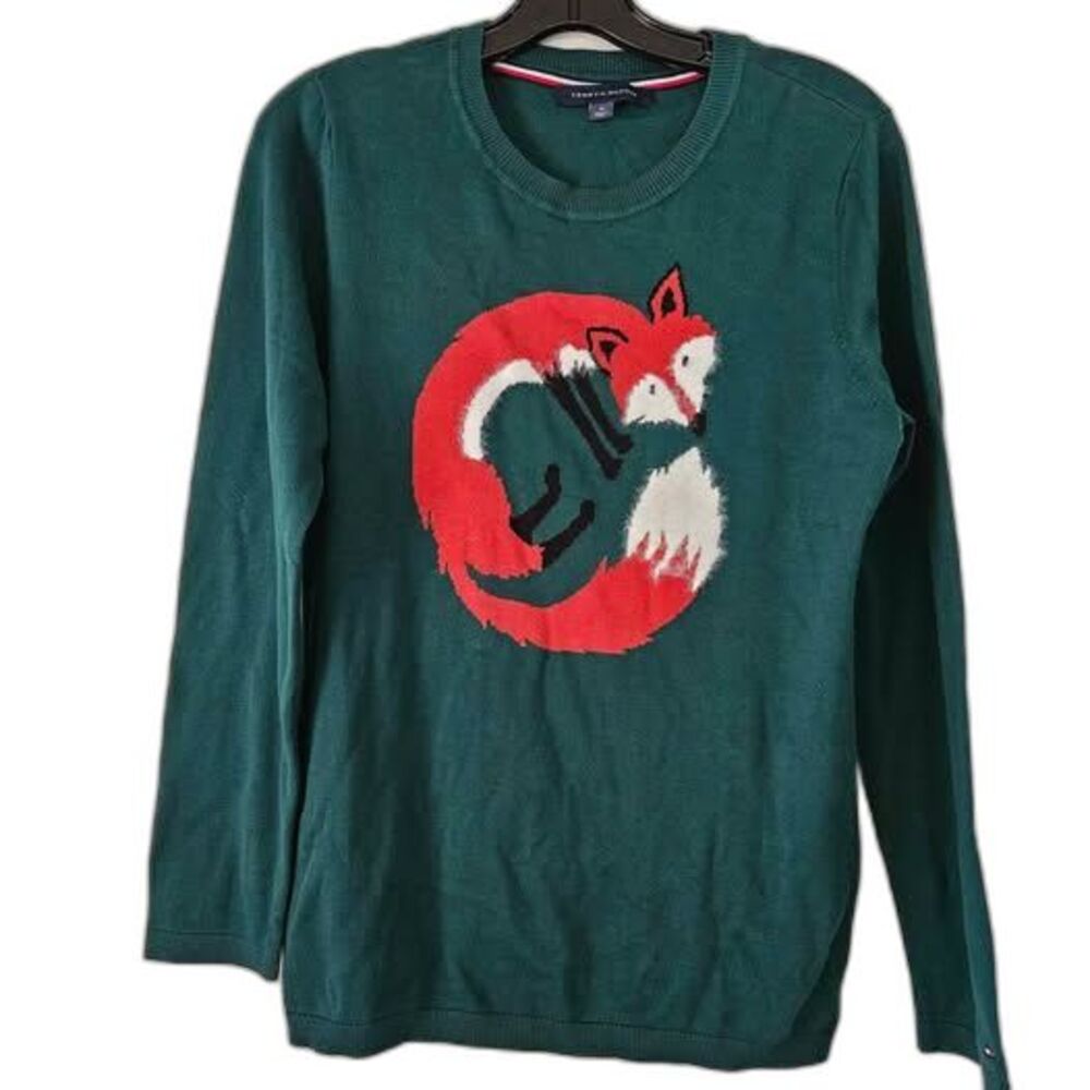 TOMMY HILFIGER Fuzzy Fox Green pull Over Sweater Medium